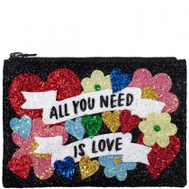 All You Need is Love Glitter Clutch Bag Black