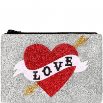 Love Heart Glitter Clutch Bag