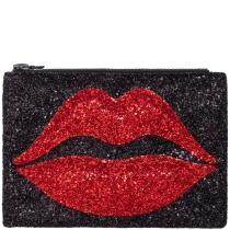 Pouting Lips Glitter Clutch Bag Red
