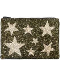 Khaki Stars Glitter Clutch Bag