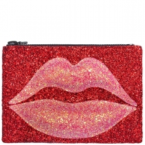 Pouting Lips Red & Pink Glitter Clutch Bag