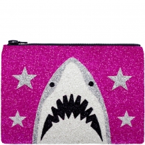 Pink Shark Glitter Clutch Bag