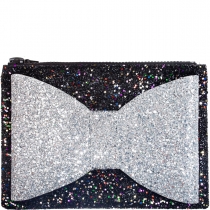 Speckled Black & Silver Bow Glitter Clutch Bag